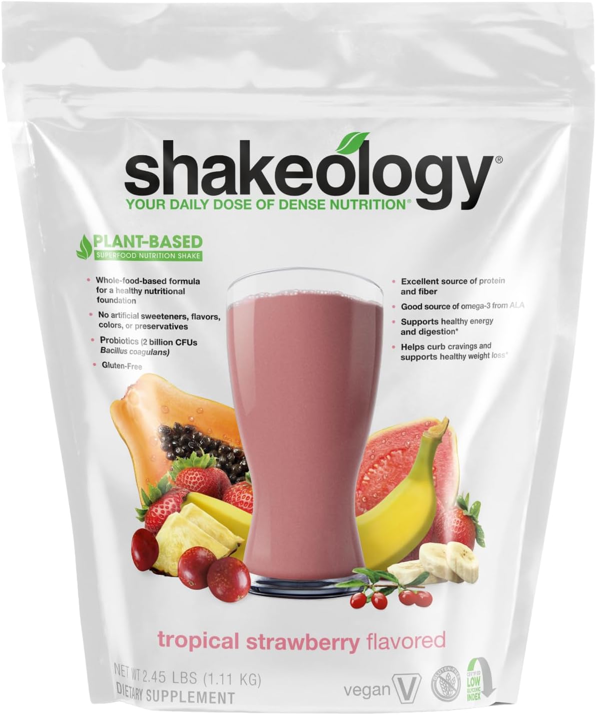 Shakeology Vegan Protein Powder - Gluten Free, Superfood Protein Shake - Helps Support Healthy Weight Loss, Lean Muscle Support, Manage Effects of Stress, Tropical Strawberry - 30 Serving Bag
