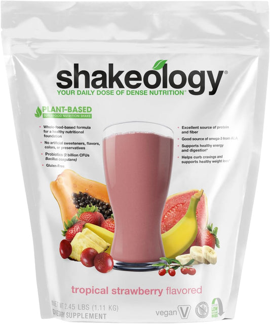 Shakeology Vegan Protein Powder - Gluten Free, Superfood Protein Shake - Helps Support Healthy Weight Loss, Lean Muscle Support, Manage Effects of Stress, Tropical Strawberry - 30 Serving Bag