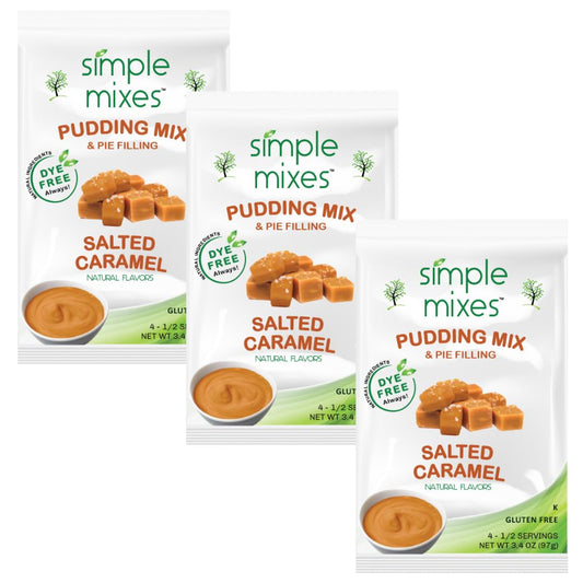 Simple Mixes Natural Instant Pudding & Pie Filling Mix, Healthy Snack, Salted Caramel (Butterscotch), Gluten and Dye-Free, No Fat, or Lactose, Kosher, 3 Pack