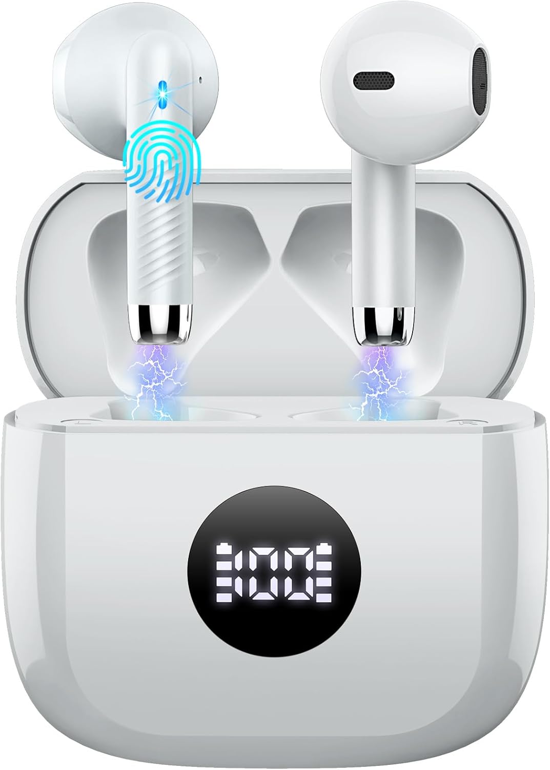 Wireless Earbuds, Bluetooth 5.4 Ear Buds LED Power Display Headphones Bass Stereo, Bluetooth Earbuds in-Ear Noise Cancelling Mic, 40H Playback Mini Case IP7 Waterproof Sports Earphones for Android iOS