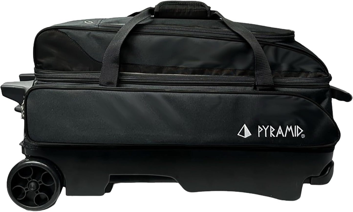 Pyramid Prime Triple Roller 3-Ball Bowling Bag with Extra Large Shoe Compartment (Fits Two Pairs of US Mens Size 15), Retractable Locking Handle (Extends to 41.5"), 1 Large Accessory Pocket, 5" Wheels