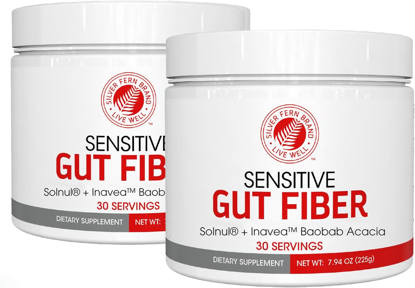 Sensitive Gut Fiber Supplement - Each Tub = 30 Scoops = 30 Day Supply - 6 Grams of Dietary Fiber Per Serving - with Galactomannan Guar Fiber, Baobab Fruit Powder (2 Tubs)
