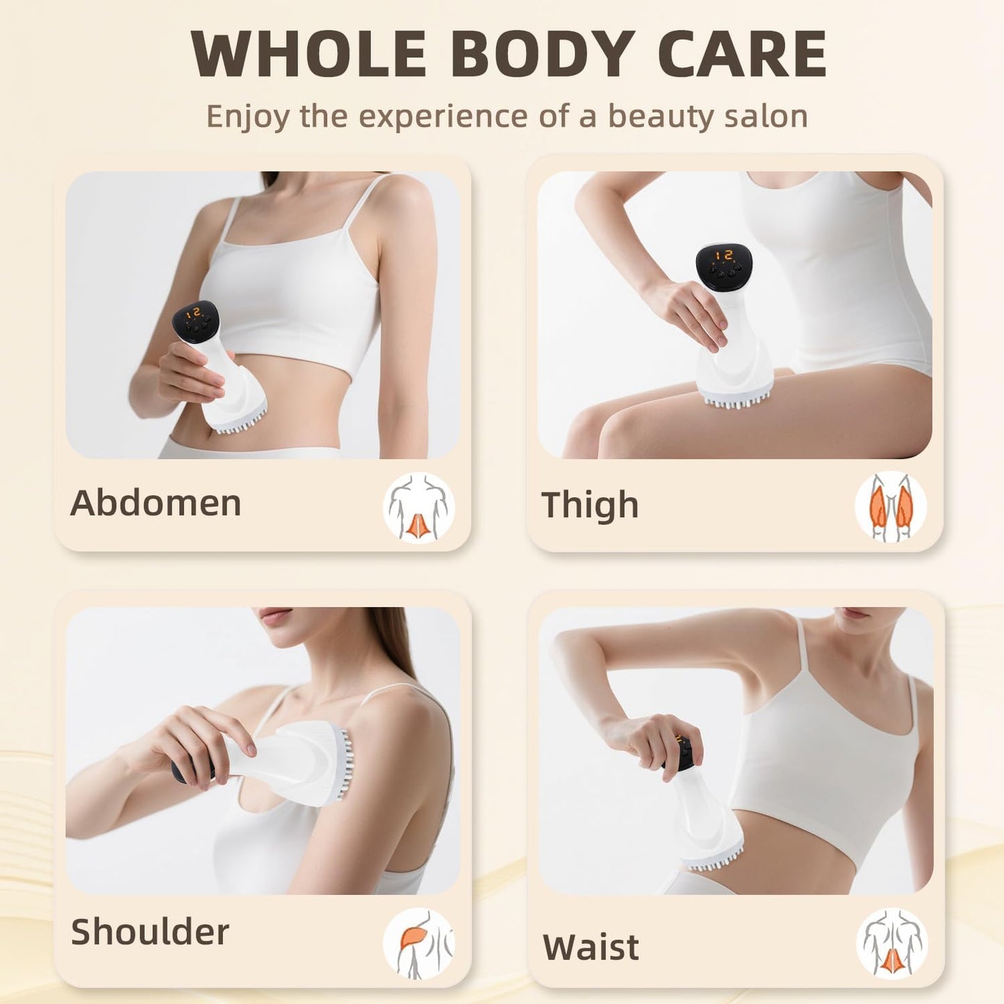 Lymphatic Drainage Massager Anti Cellulite Massage Tool Body Sculpting Machine with Soothingpulse, Light, Heat & Vibration, Help Care Stretch Marks & Smooth Cellulite for Legs, Arms & Belly