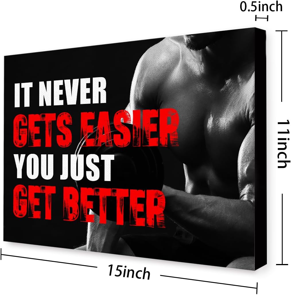 OTINGQD Inspirational Gym Wall Decor,Fitness Quotes Wall Art,It Never Gets Easier You Just Get Better Workout Canvas Wall Decor for Home Gym