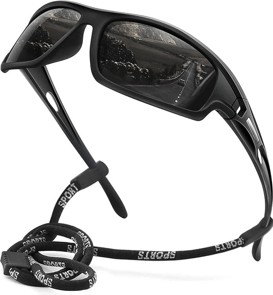 Polarized Sports Sunglasses for Men 100% UV Protection Wrap Around Unbreakable Sun Glasses for Fishing Driving