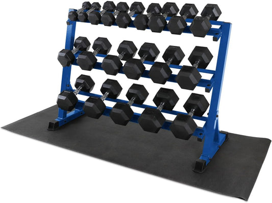 WF Athletic Supply Rubber Coated Hex Dumbbell Set, Multiple Choices Available - Dumbbells with Rack Stand and Mat, or Dumbbells Only (200/550/1200/2100/3000 LB)