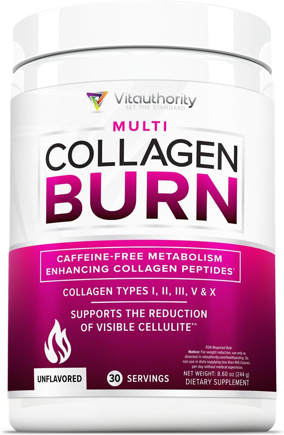 Hydrolyzed Collagen Powder for Weight Loss - Collagen Burn Ultimate Beauty Complex Multi Collagen Peptides Powder for Women with Types I II III V and X for Fat Burning Support - Unflavored