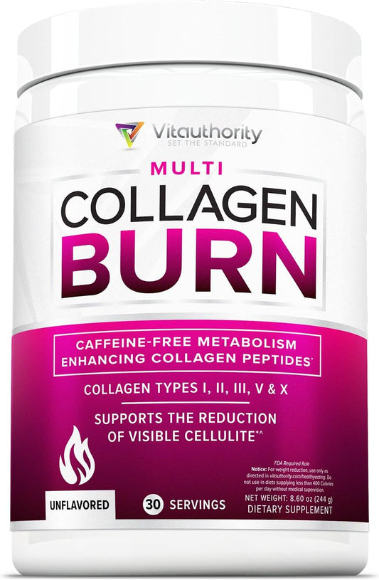 Hydrolyzed Collagen Powder for Weight Loss - Collagen Burn Ultimate Beauty Complex Multi Collagen Peptides Powder for Women with Types I II III V and X for Fat Burning Support - Unflavored