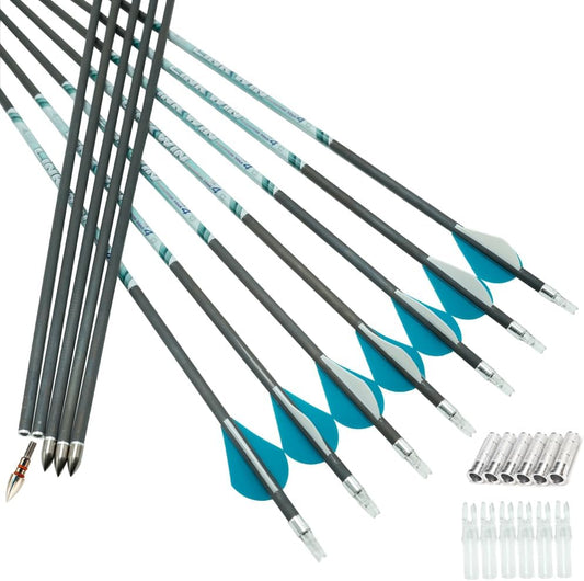 Linkboy Archery 0.001 30inch Carbon Arrows 300 340 400 500 600 Spine Target Practice Arrows Recurve Compound Hunting Bow Longbow 12pcs