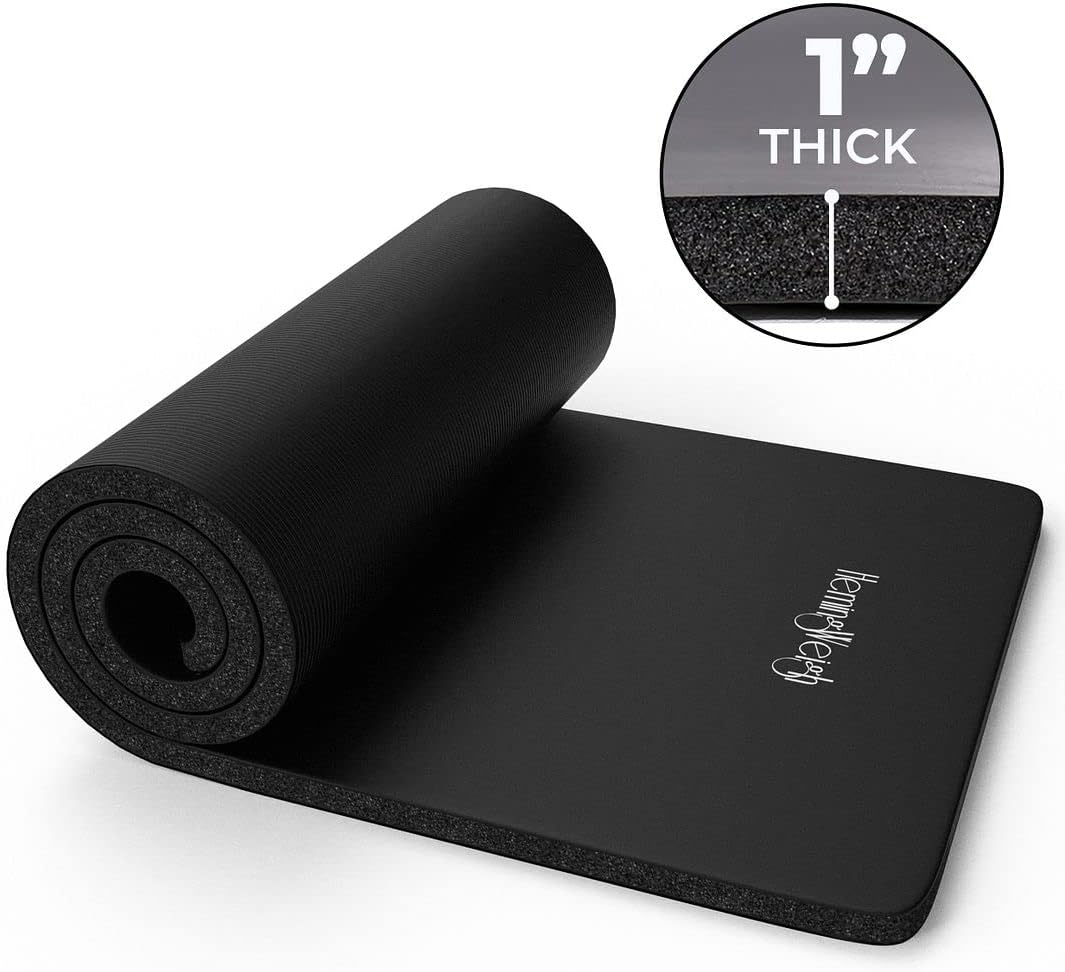 HemingWeigh 1 Inch Extra Thick Non Slip Yoga Mat - Exercise Mats for Home Workouts, Black (70"L x 23"W)
