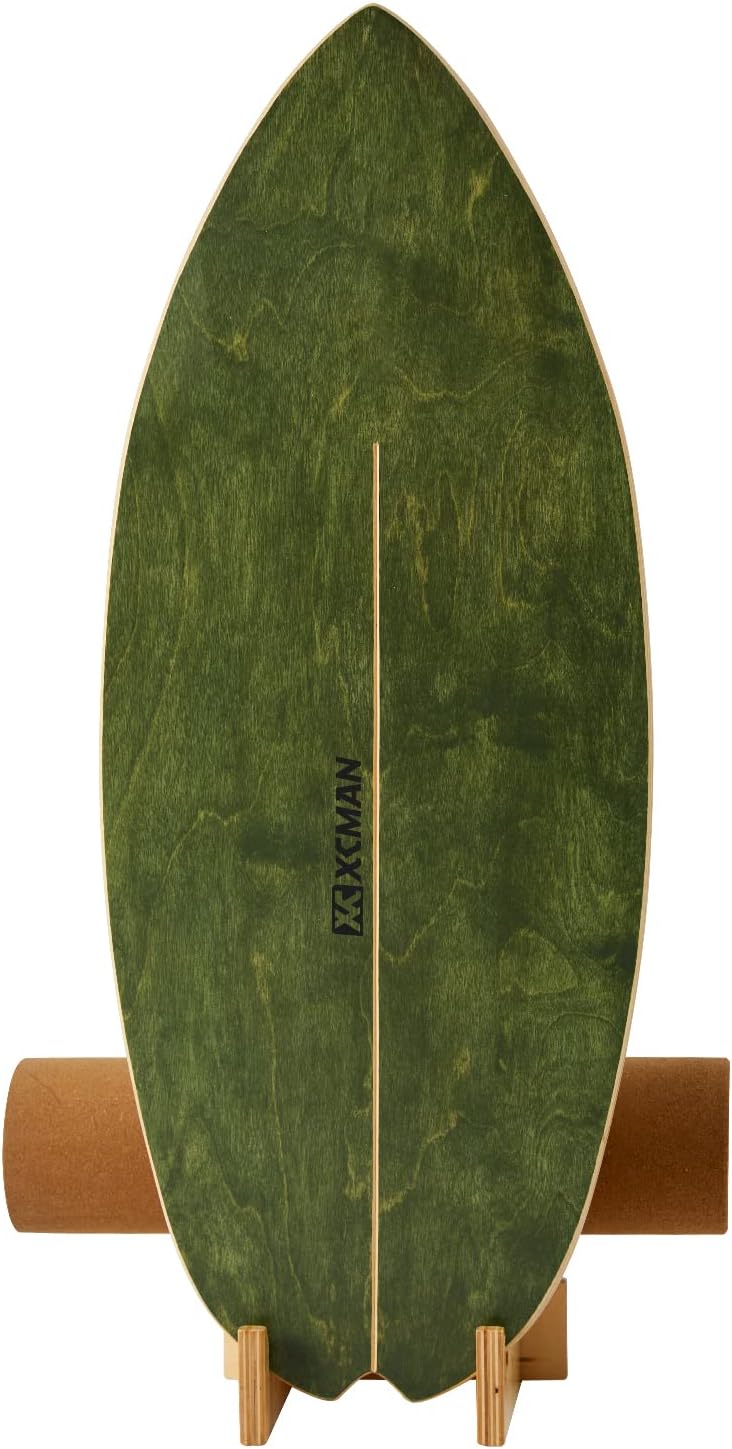 XCMAN Surf Balance Board Trainer with Roller Wooden Exercise Balancing Stability Trainer - Non Slip Surface for Adults Kids|Balance Board for Surfing,Snowboarding,Skateboarding,Hockey,Yoga Training