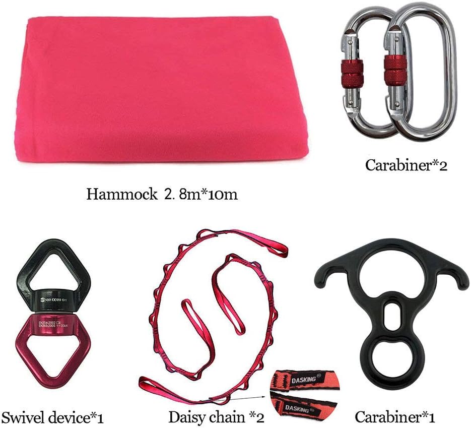 DASKING Aerial Silks Starter Kit - Durable 11Yards of Aerial Yoga Hammock with Hardware, Aerial Swing for Acrobatic Flying Yoga & All Levels (Aerial Rigging Point Up to 14ft)