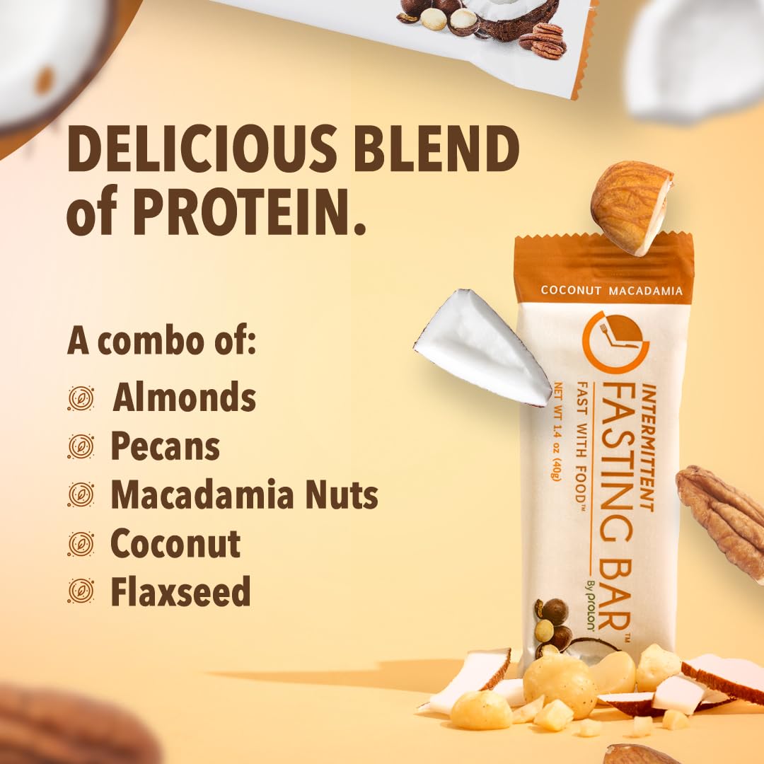 Prolon Fast Bars | Keto, Gluten Free, Dairy Free, Plant Based Protein, Intermittent Fasting Bars | Developed to Not Break Your Fast | Coconut Macadamia Nut, 24 Ct