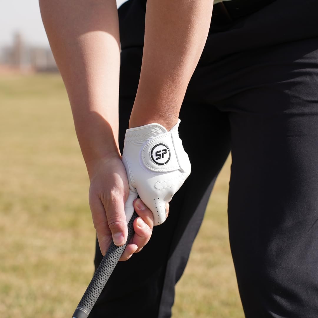 Golf Gloves Men, 100% AAA Cabretta Leather Golf Glove, Ergonomic Ultra Thin Leather Golf Gloves, Wear-Resistant White Gloves, Suitable for All Weather