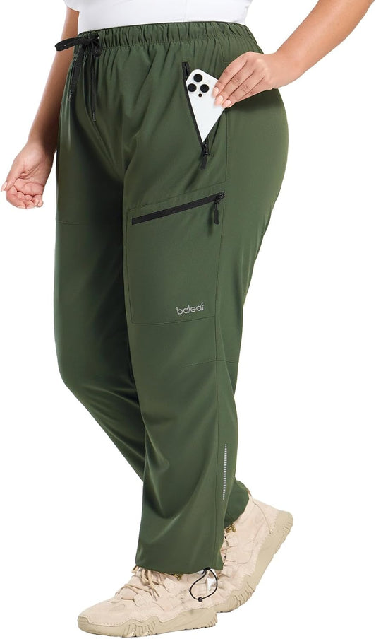 baleaf Plus Size Pants for Women Hiking Cargo Water Resistant UPF 50+ Cargo Joggers Zipper Pockets