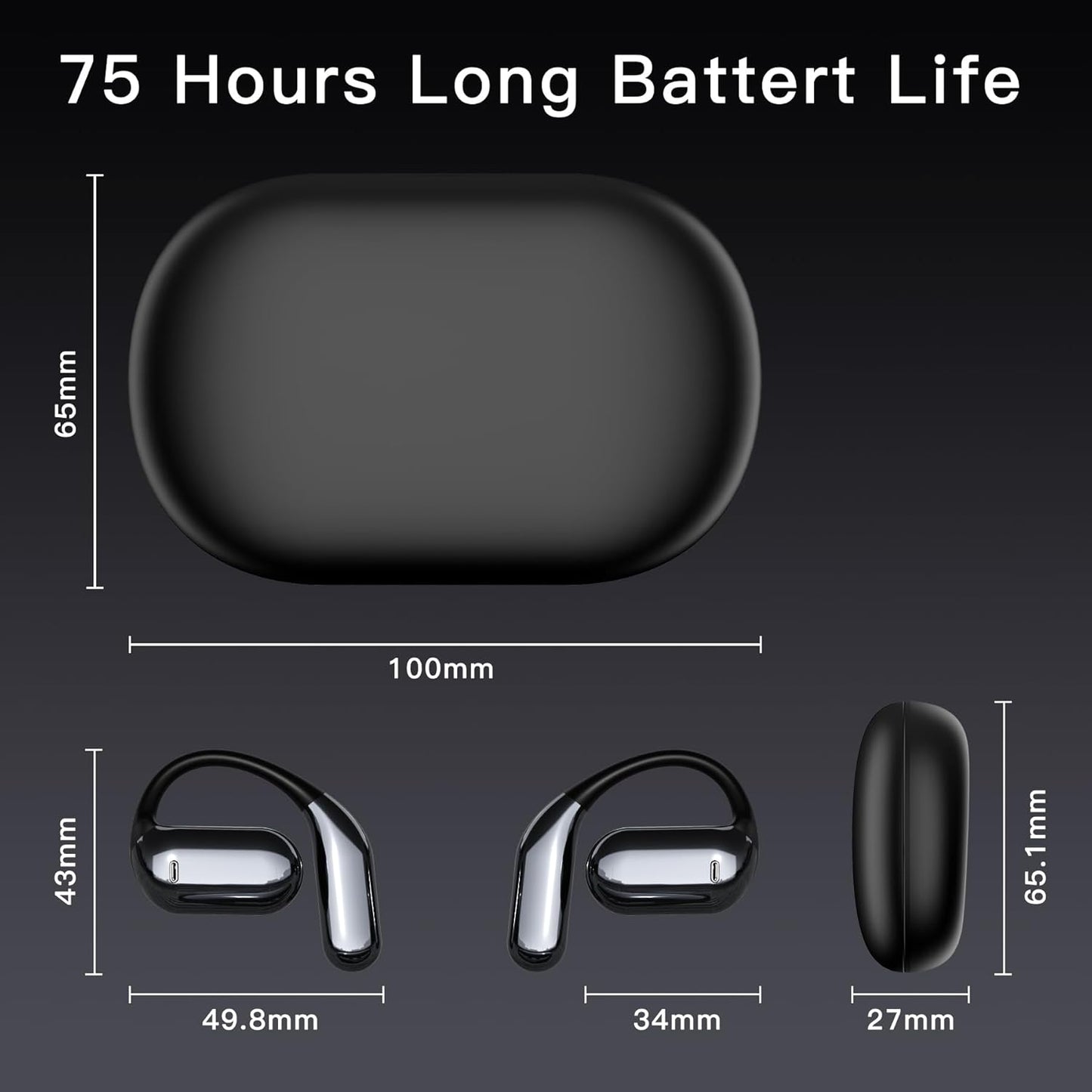 Wireless Earbuds Bluetooth Earbuds Built-in Mic with Ear Hooks 50H Playtime Ear Buds LED Display Charging Case Waterproof Design for Running Fitness