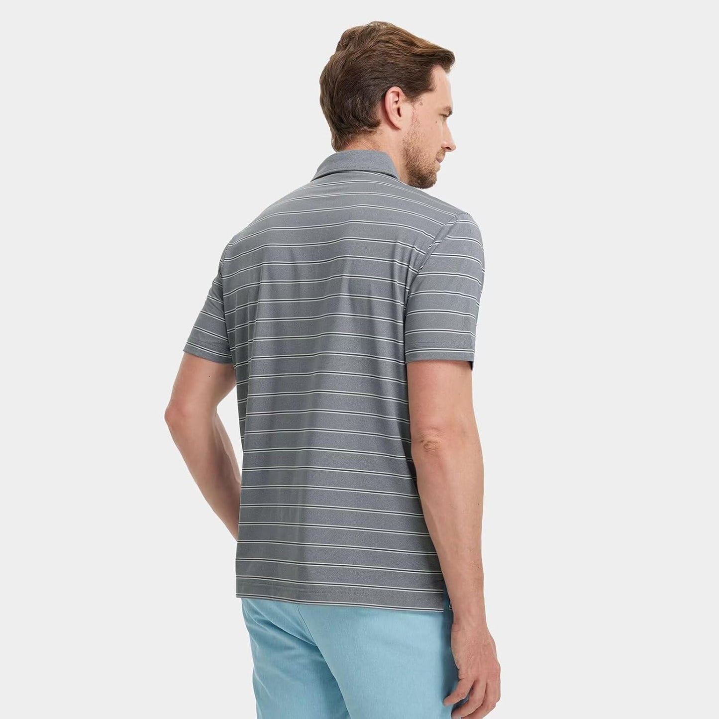 M MAELREG Golf Shirts for Men Moisture Wicking Striped Polo Performance Dry Fit Business Sports Mens Polo Shirts Short Sleeve