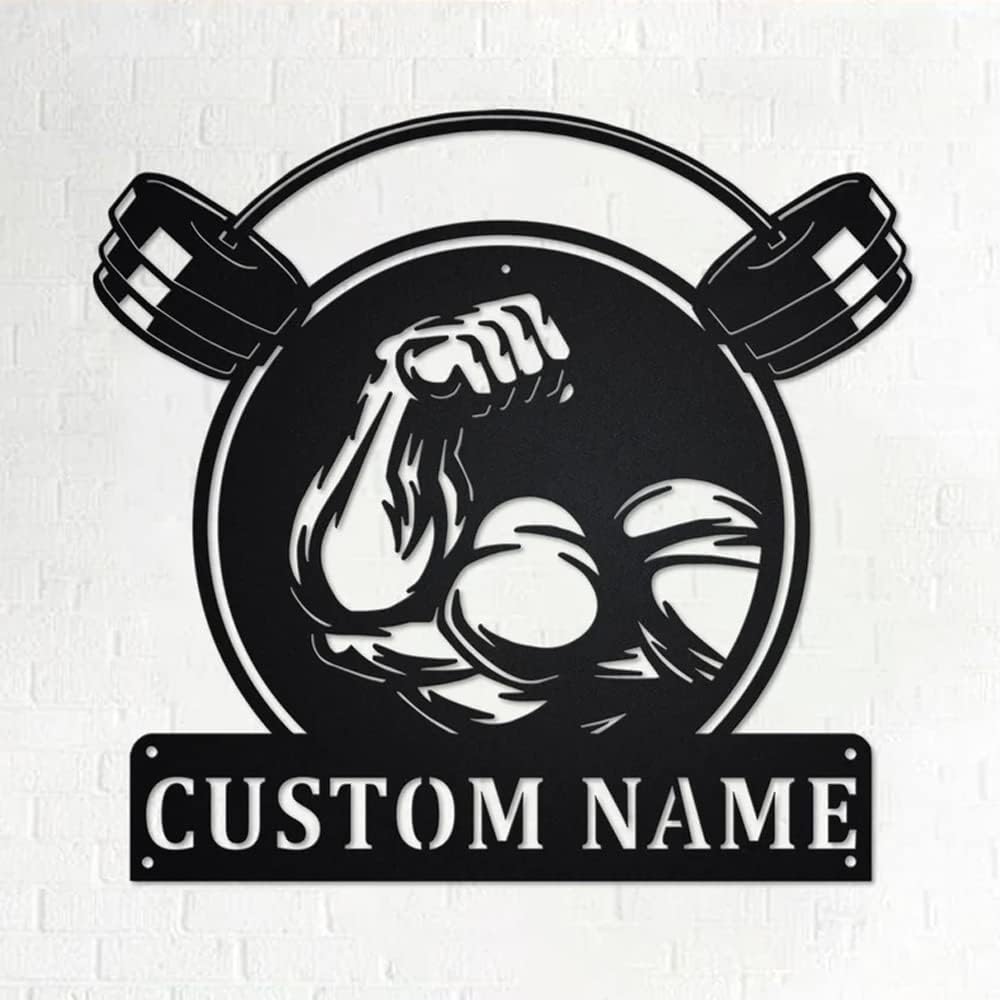 Personalized Gym Sign Custom Metal Wall Art for Workout Room, Home Fitness Center, Motivational Garage Decor, Powerlifting Gifts for Women, Men, Dad, Papa, Grandpa, Mother, Sister, Girls, Family