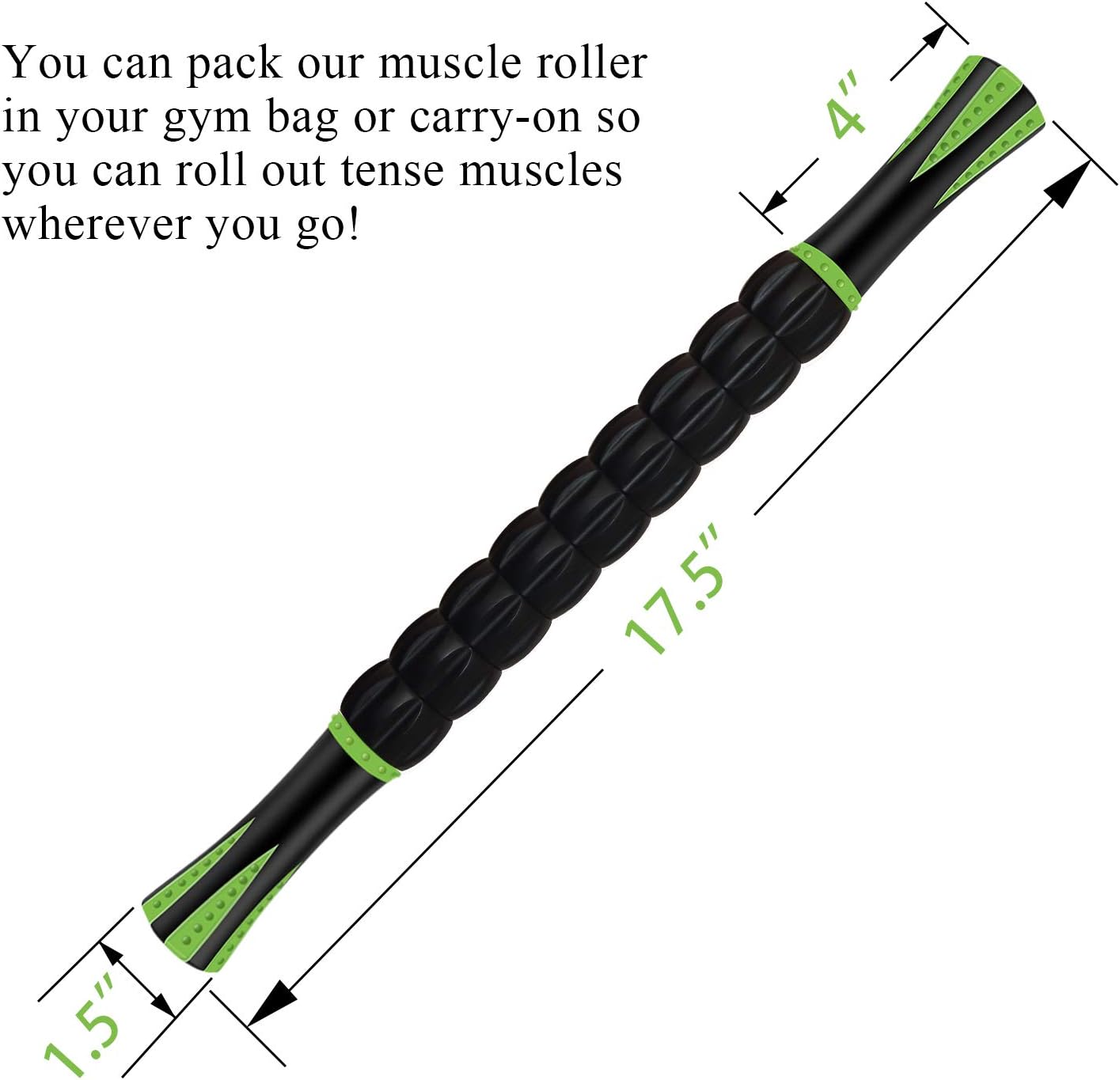Muscle Roller Massage Roller Stick for Athletes, Help Reducing Muscle Soreness Cramping Tightness Leg Arms Back Calves Muscle Massager（Green - Black- 18 inch）