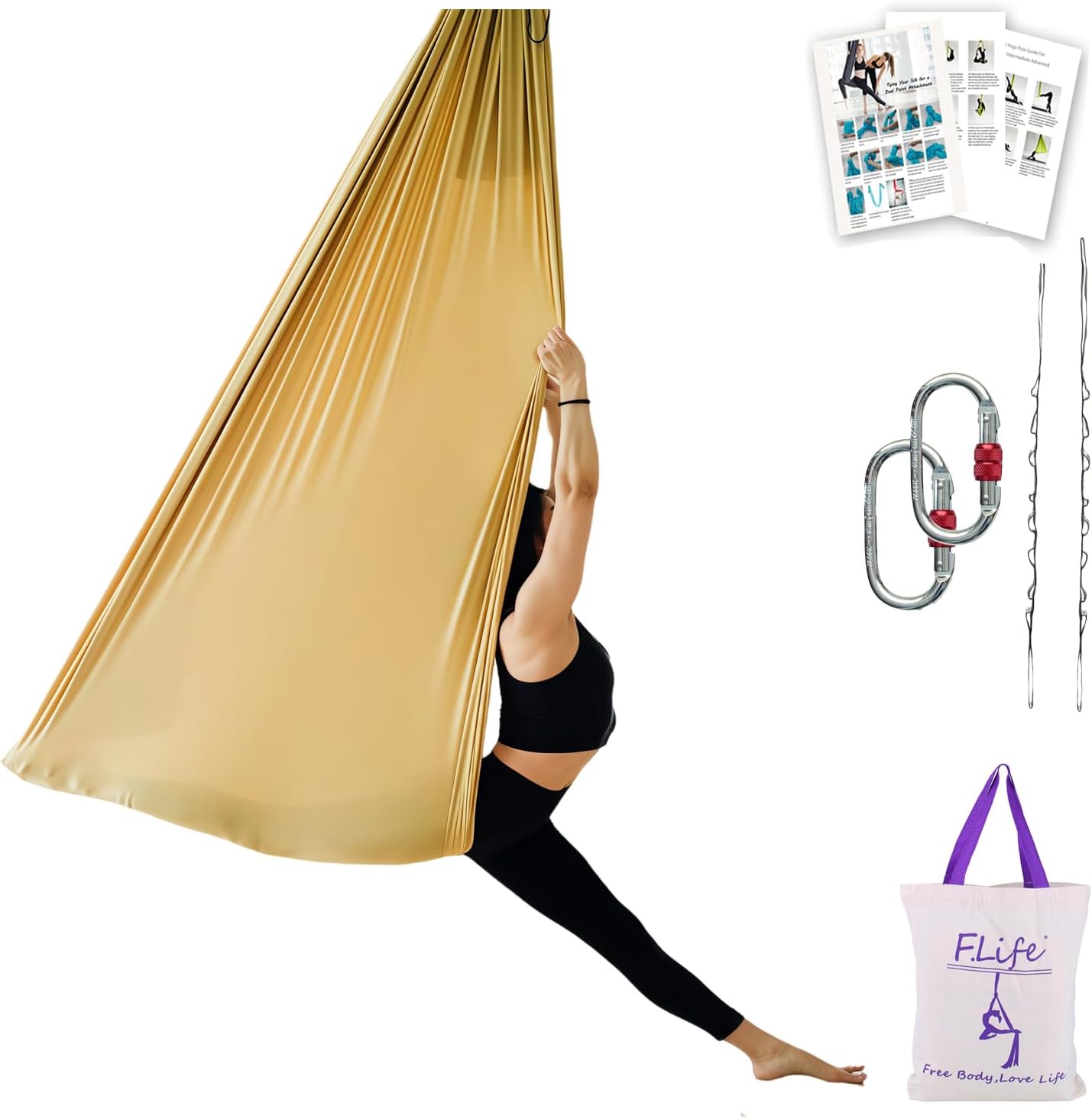 F.Life Aerial Silk Yoga Hammock & Swing for yoga Inversion,Strength training,starter hardware kit