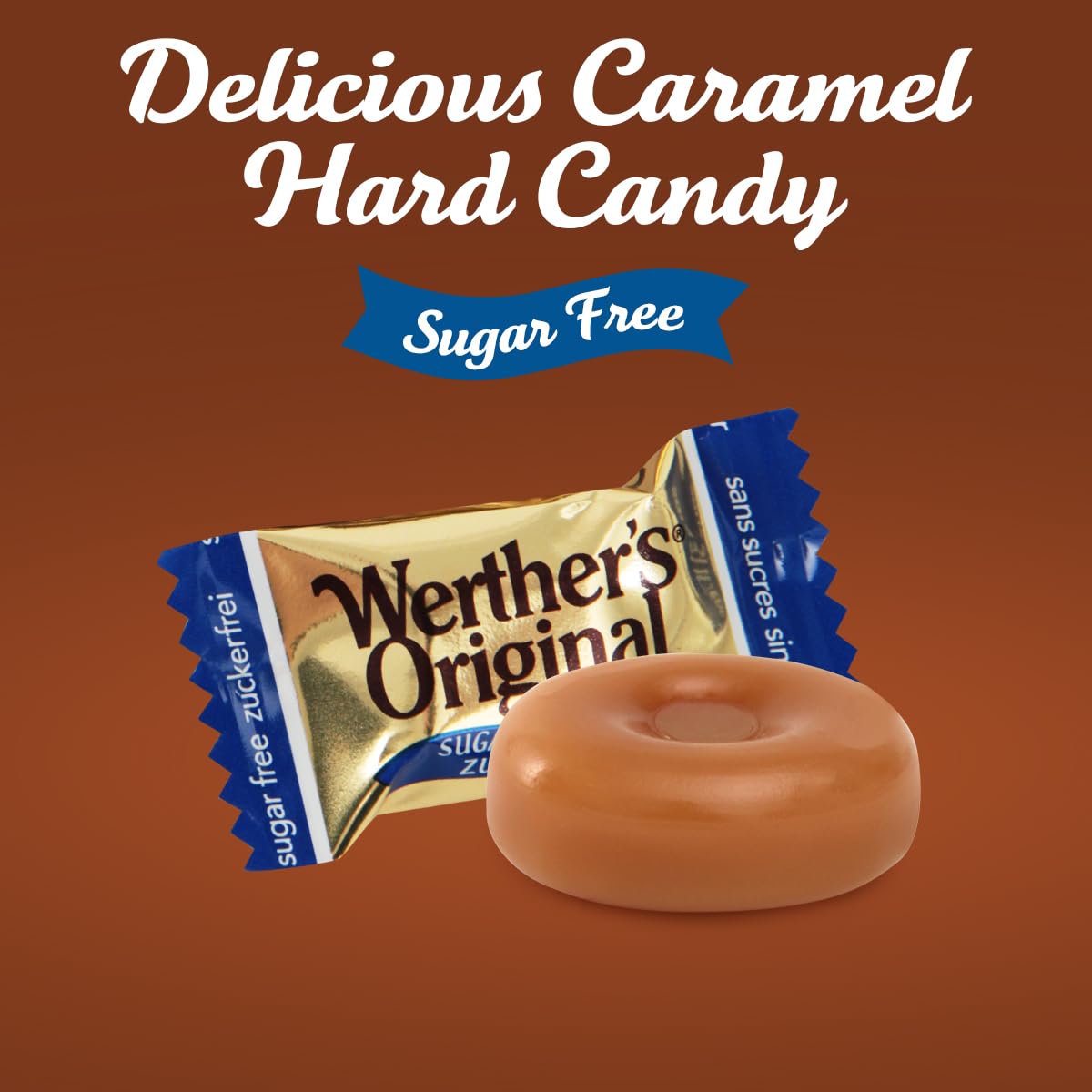 Werther's Original Hard Sugar Free Caramel Candy, Individually Wrapped Healthy Sweet Caramel Bites for Guilt-Free Pleasure, Melts in Your Mouth in a Satisfying Creamy Way, 1lb