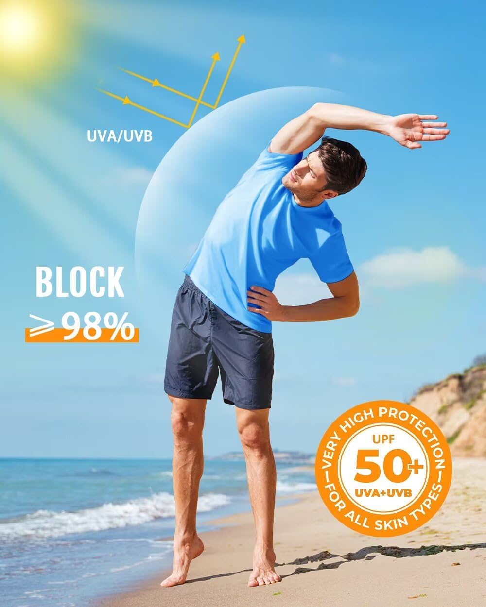 Boladeci Men's Swim Shirt Short Sleeve UPF 50+ Sun Protection SPF UV Moisture Wicking Lightweight Quick Dry Rash Guard