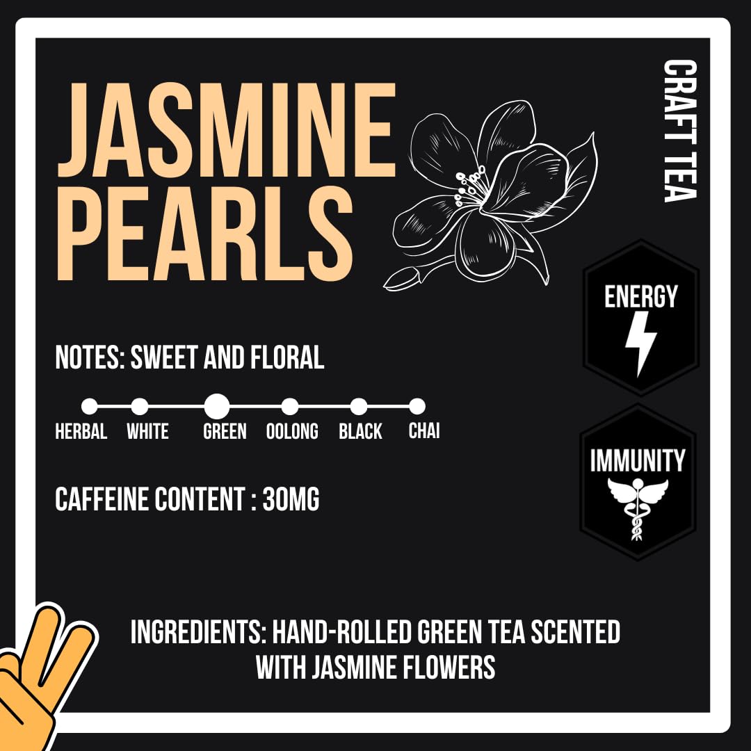 Revival Tea Company Jasmine Tea Pearls - Hand-Rolled Green Tea Scented with Jasmine Flowers - 4.5 Ounces