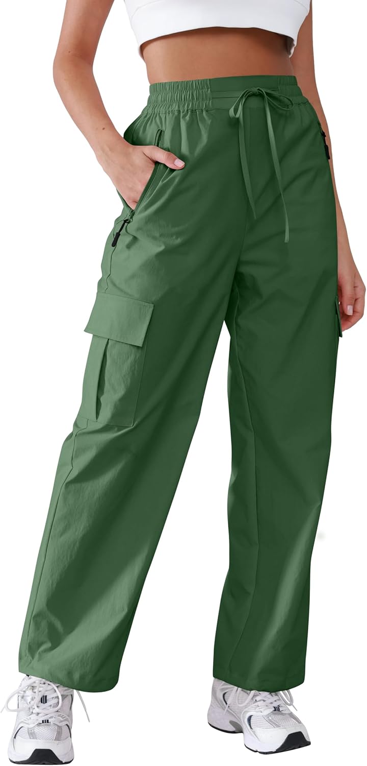 Hiking Pants Women Lightweight Cargo Pants Quick Dry Water Resistant Outdoor Travel Pants with Zipper Pockets