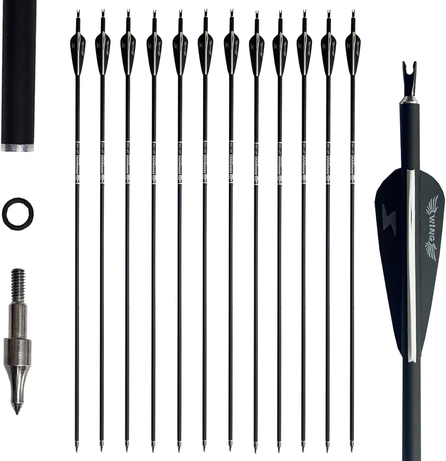 31inch Carbon Arrow Archery Targeting Practice Hunting Arrows for Compound & Recurve Bow with Removable Tips(Pack of 12)