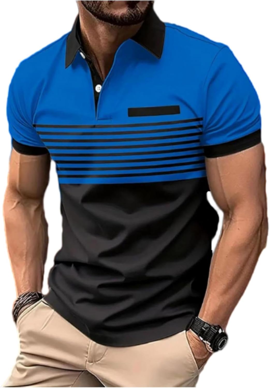 Men's Casual Polo Shirts Short Sleeve Fashion Golf Shirt Classic Striped Slim Fit T-Shirts
