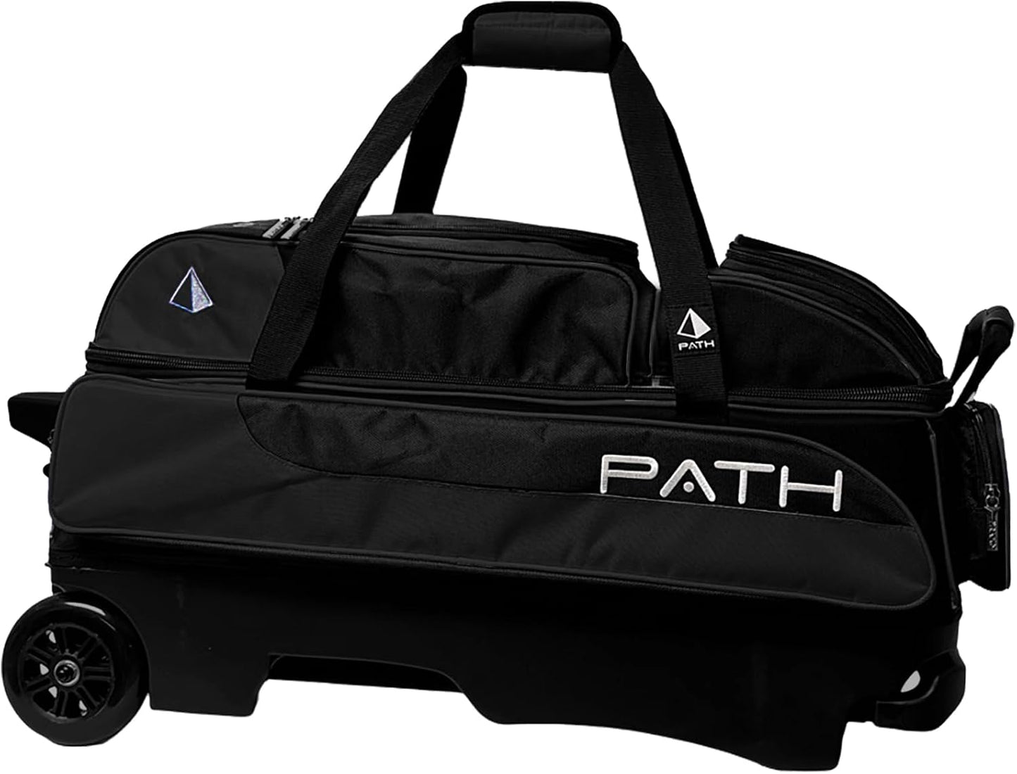 Pyramid Path Triple Premium Deluxe Roller Bowling Bag With Extra Large Separate Shoe Compartment (Up To US Mens Size 16) and 5 Accessory Pockets, 5" Wheels, Retractable Locking Handle - Extends to 42"