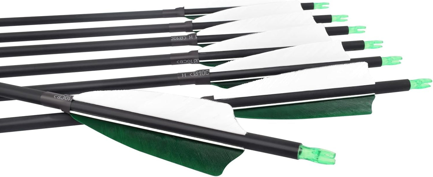 YLS 500 Spine Arrows 30 Inch Carbon Arrows 4" Turkey Feather Archery Target Practice Hunting Arrows with for Recurve Bow Long Bow