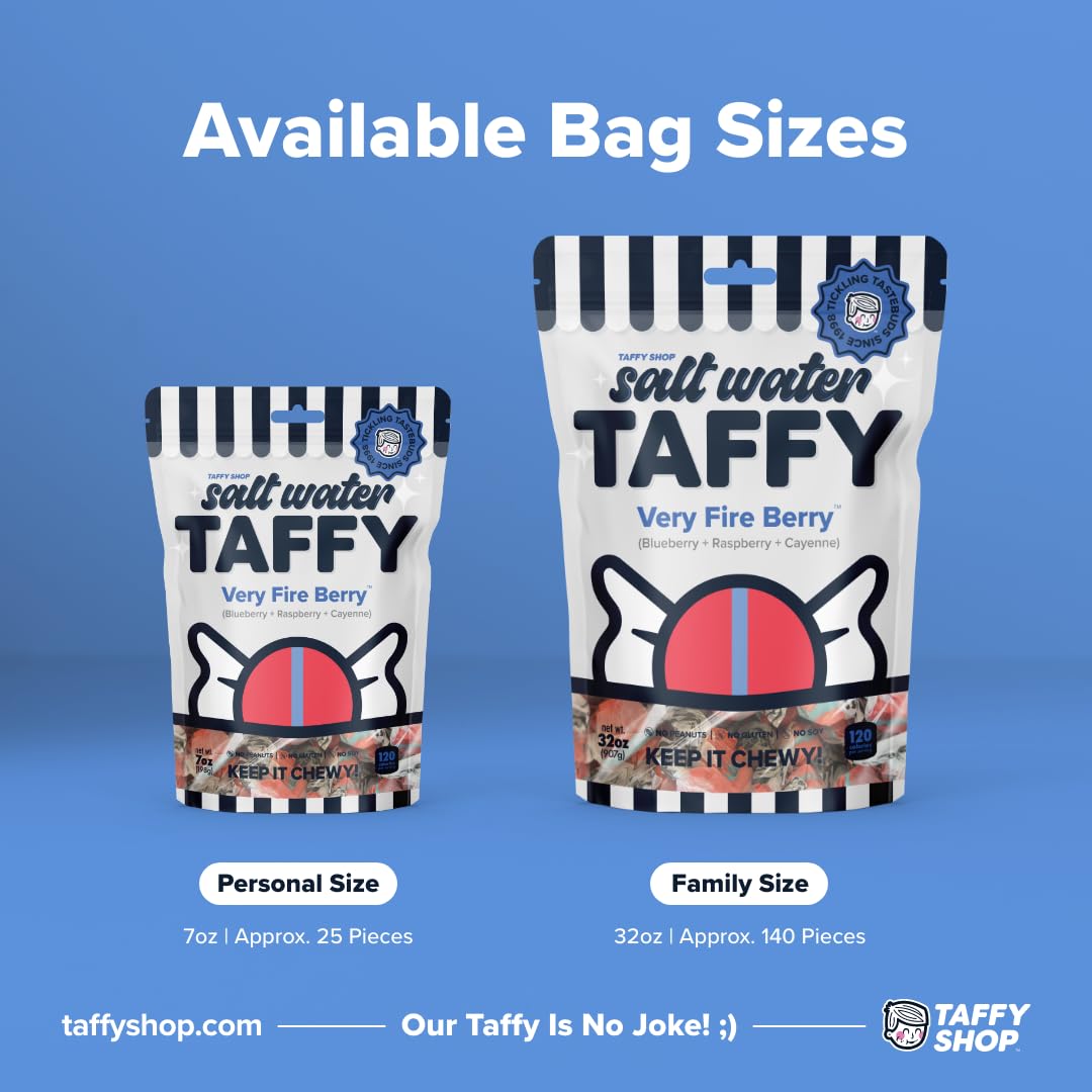 Taffy Shop Very Fire Berry, Blueberry Raspberry Cayenne Salt Water Taffy – Gourmet Soft Chewy Candy, Bulk Sweet Snack, Fresh Gift & Gluten-Free, 35 Individually Wrapped Pieces (7oz)