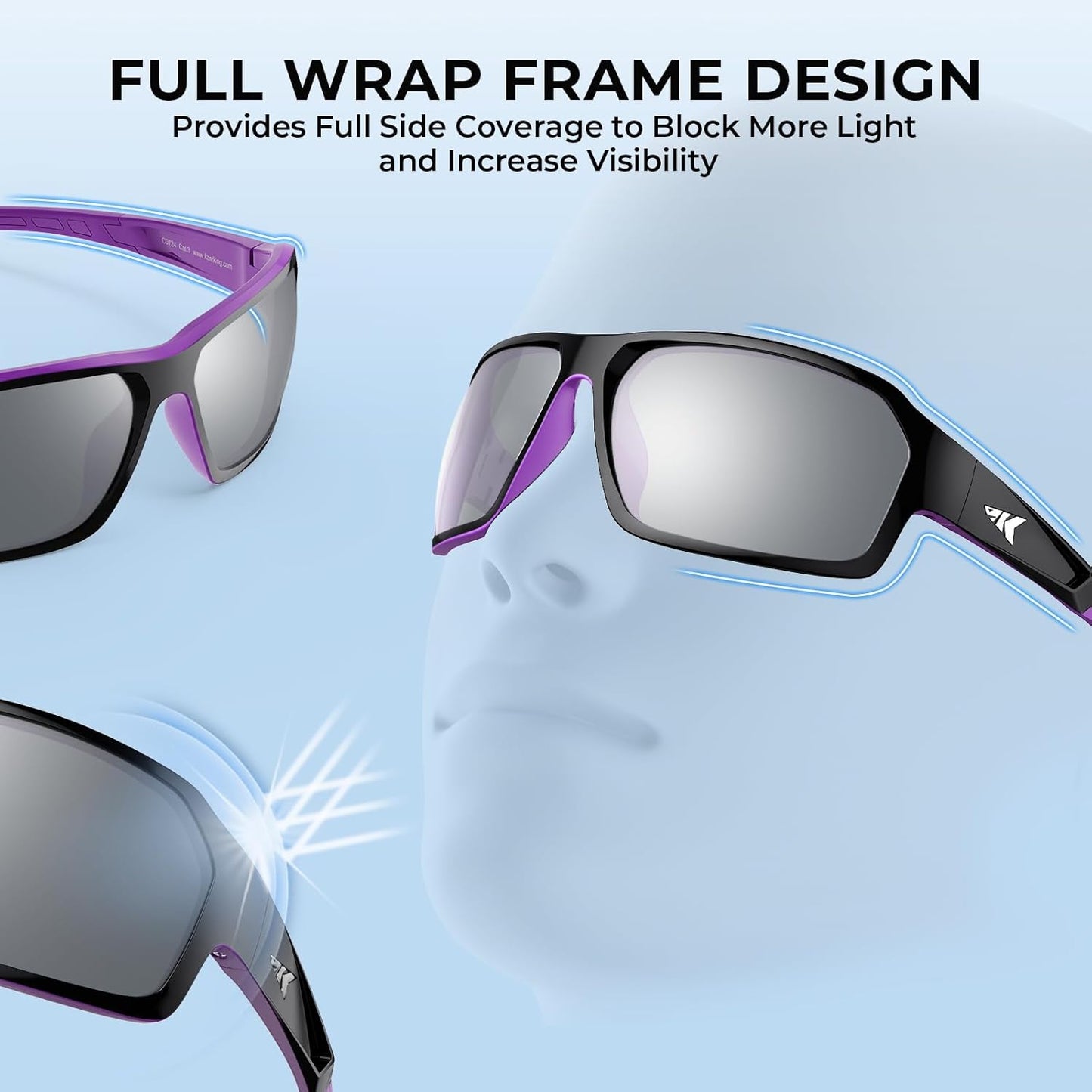 KastKing Chippewa Polarized Fishing Sunglasses, UV400 Protection Full Wrap Frame Sports Cycling Sunglasses, 1.0mm TAC Lenses