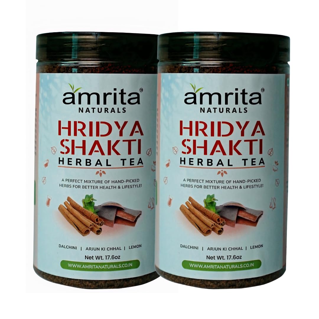 Amrita Naturals Hridya Shakti Herbal Tea 500g x 2 Pack Arjun Bark Instant Blend Caffeine Free Vegan Gluten Free No Artificial Additives Natural Plant Based Herbal Tea Powder