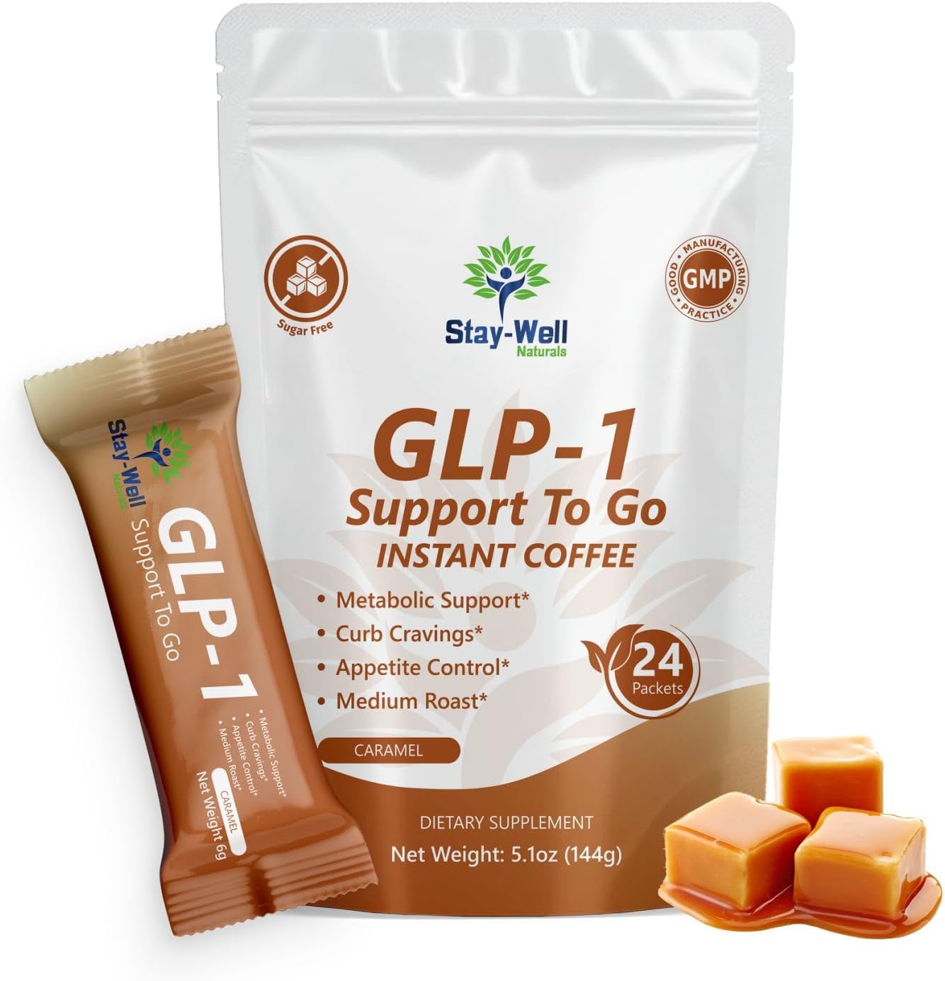 Slim Coffee GLP-1 Supplement | GLP 1 Booster to Control Appetite and Cravings | Great Tasting Metabolic Support - Coffee Bean Extract, Green Tea, Yerba Mate (Caramel)