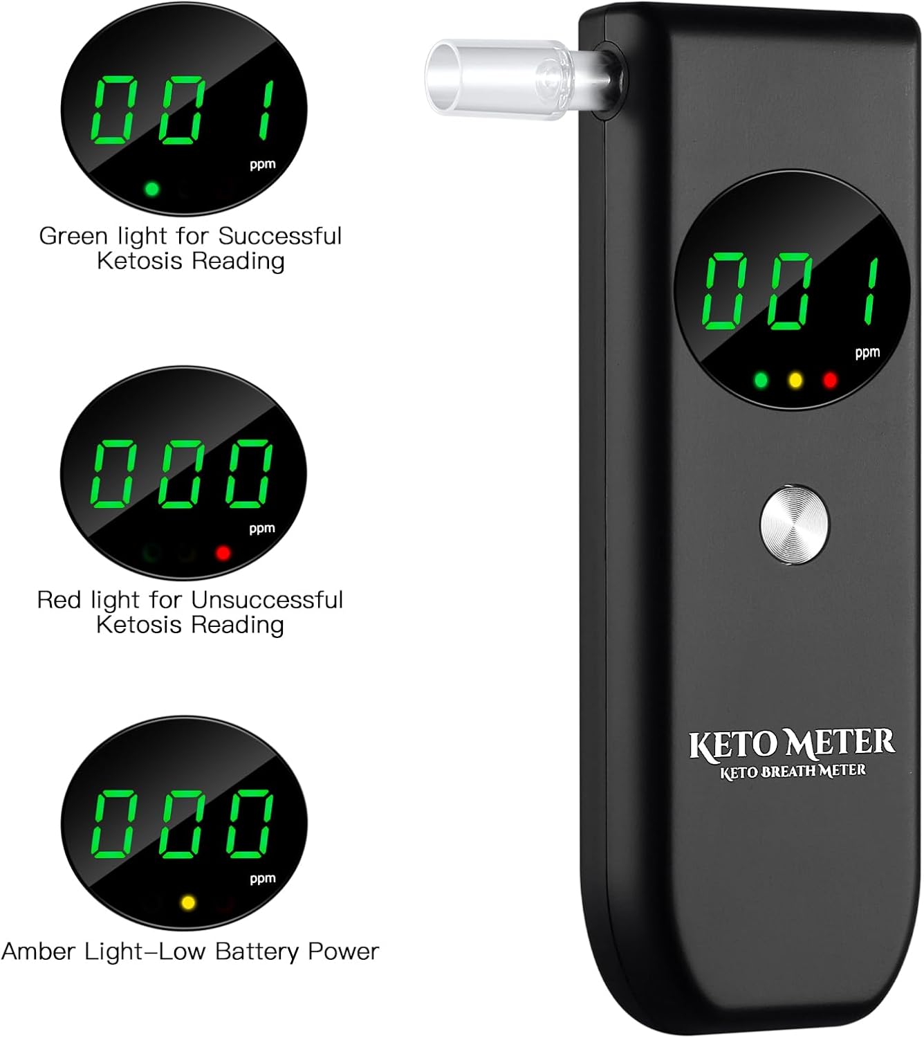 Professional Ketone Breath Analyzer Portable Breath Ketosis Meter for Ketosis Testing - High Precision Ketone Breath Tester with 10 Mouthpieces for Tracking Your Ketones