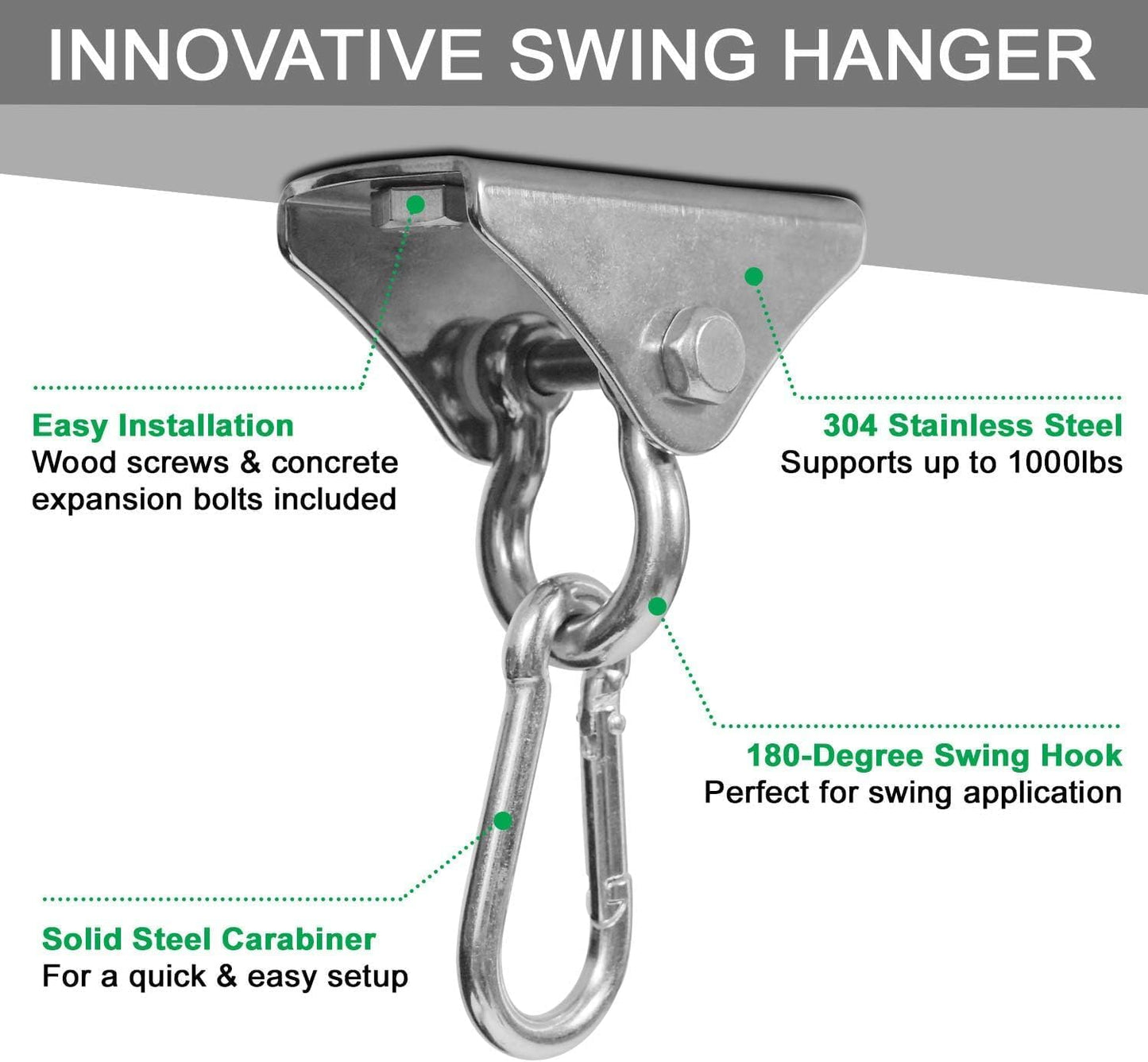 Yes4All Punching Bag Hanger, Stainless Steel Swivel Chain with 4 Snap Hooks for Heavy Bag, Gym Swing, Trapeze, and Hammock