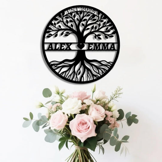 Personalized Tree of Life Metal Name Sign | Custom Metal Signs | Family Wall Art | Wedding Gift & Anniversary | Indoor Decor Gift for Women, Men, Wife, Parents, Couple
