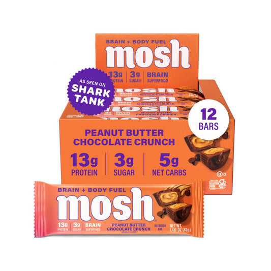 MOSH Peanut Butter Chocolate Keto Protein Bars, High Fiber, Low Carb, Gluten Free, High Protein, Brain Healthy Snack, 12 Count