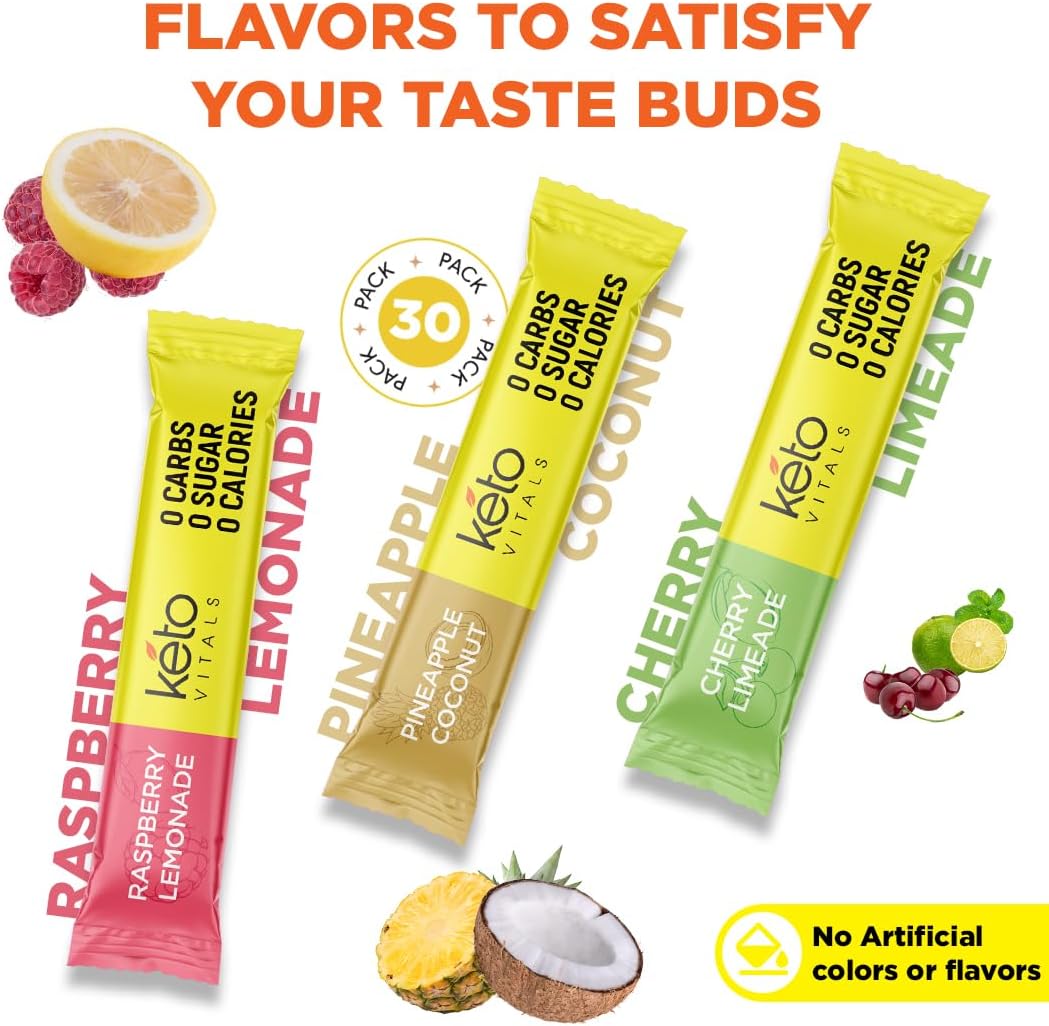 Keto Vitals Tropical Keto Electrolytes Powder No Sugar - Keto Electrolytes Stickpacks with Potassium, Magnesium, Sodium, & Calcium - Sugar Free Electrolyte Drink Mix & Hydration Powder, 30 Serving
