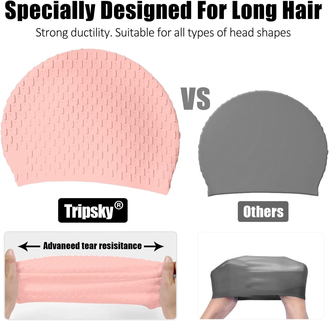 Tripsky Silicone Swim Cap,Comfortable Bathing Cap Ideal for Curly Short Medium Long Hair, Swimming Cap for Women and Men, Shower Caps Keep Hairstyle Unchanged…