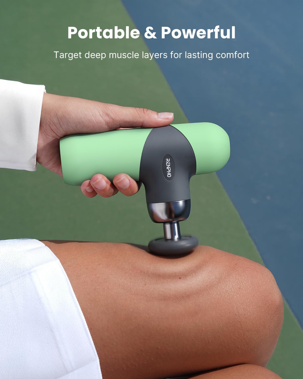 RENPHO Mini Thermal Massage Gun with Heat, Portable Deep Tissue Percussion Massager, Color Silicone Sleeves Travel Size with Carry Case, Spearmint