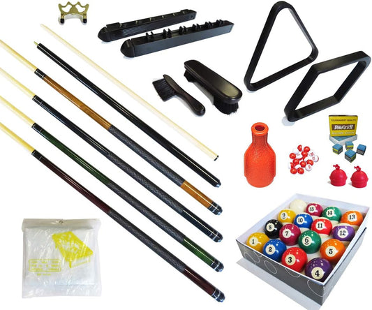 Pool Table - Premium Billiard 32 Pieces Accessory Kit - Pool Cue Sticks Bridge Ball Sets