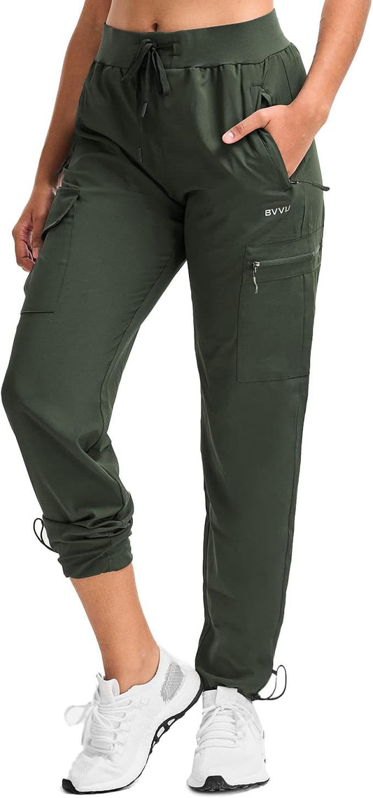 BVVU Women's Hiking Pants Lightweight Quick Dry Travel Outdoor Pants Waterproof Work Cargo Joggers with Zipper Pockets