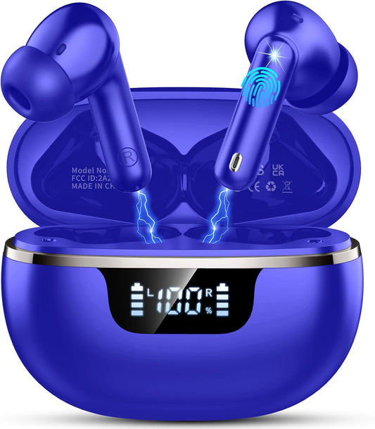 Wireless Earbuds Bluetooth 5.4 Headphones Noise Cancelling, 40H Playtime Bluetooth Ear Bud with Dynamic Drivers Stereo, Sports Earphones Wireless with LED Power Display for Laptop Pad Phones
