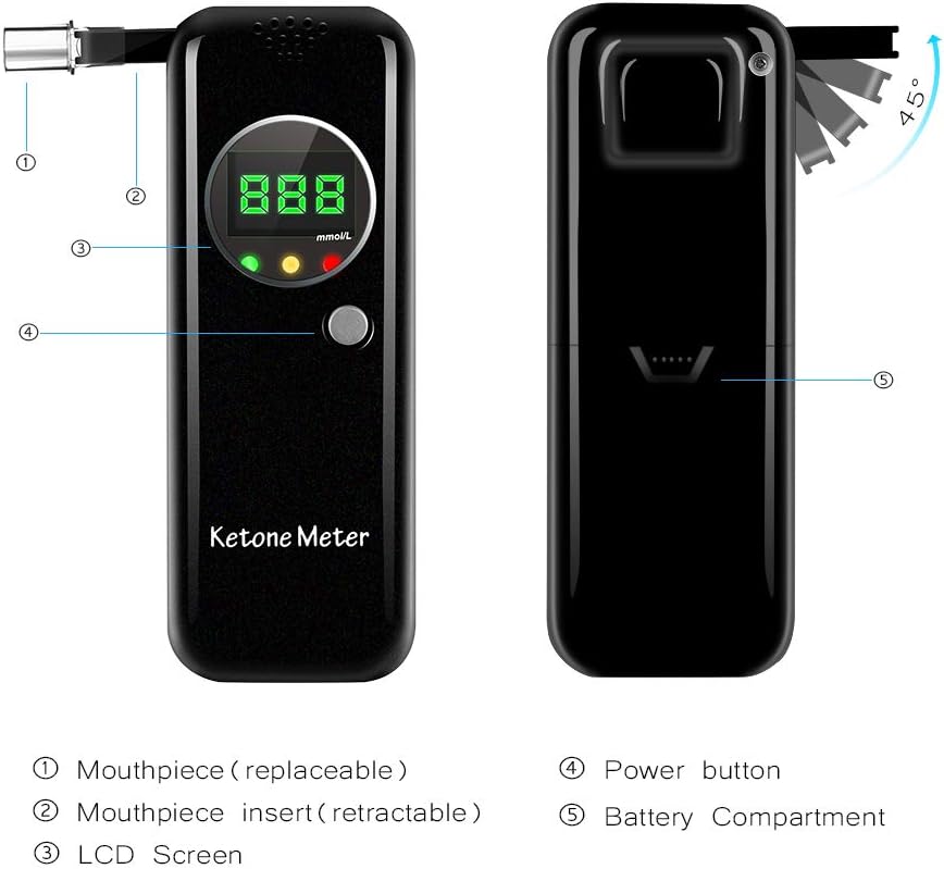 Ketosis Breath Meter, Professional Keto Tester Digital Display Breathalyzer for Anyone Health with 10pcs Mouthpieces(mmol/L)