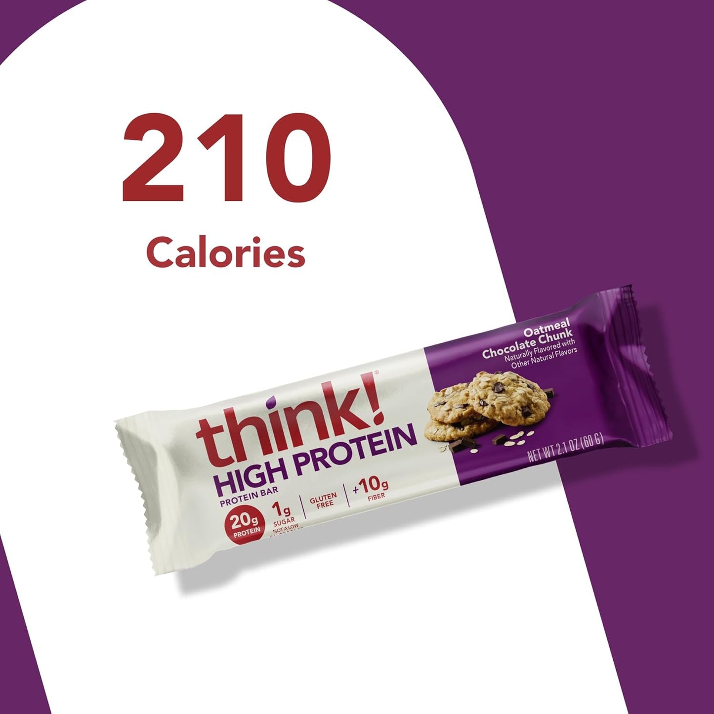 think! Protein Bars, High Protein Snacks, Gluten Free, High Fiber, Oatmeal Chocolate Chunk, 10 Count