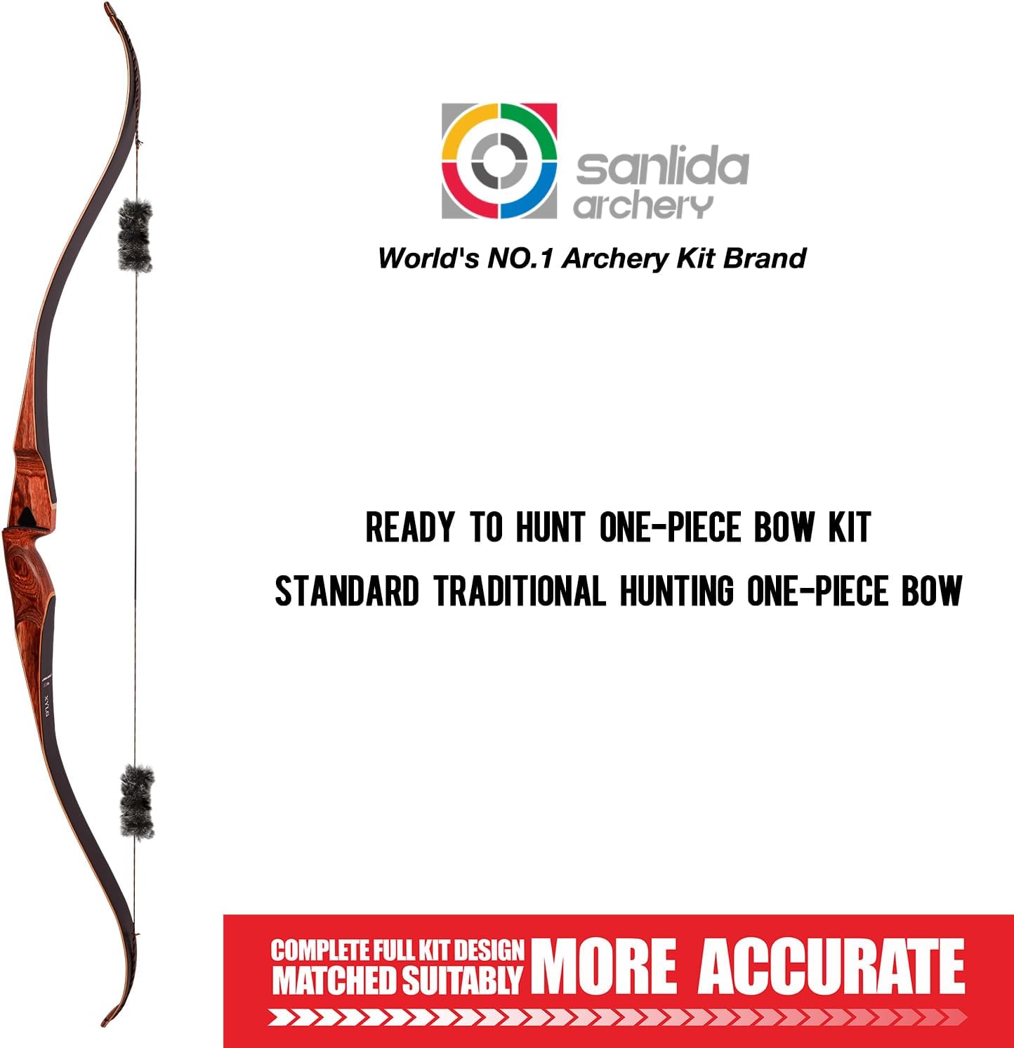 Sanlida Archery 60" Royal X8 One-Piece Bow Traditional Wooden Hunting Longbow Handmade Hunting Bow and Arrows Kit for Adults & Traditional Archers, RH Only