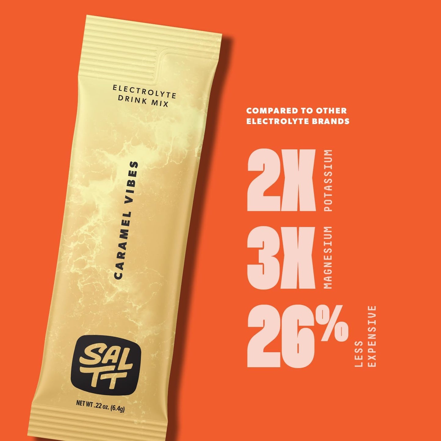 Keto Chow SALTT Electrolytes Powder Packets, Caramel Vibes (30 Hydration Packets) - Magnesium, Potassium, Sodium, Trace Minerals - Vegan, Gluten Free, Sugar Free - Travel Essentials - Made in USA